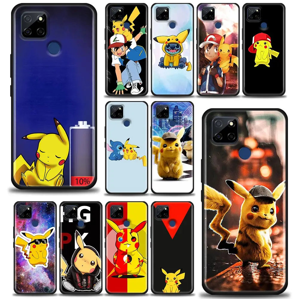 

Cute Cartoon Pikachu Phone Case for Realme Q2 C20 C21 V15 8 C25 GT Neo V13 5G X7 Pro Ultra C21Y Silicone Case Pikachu
