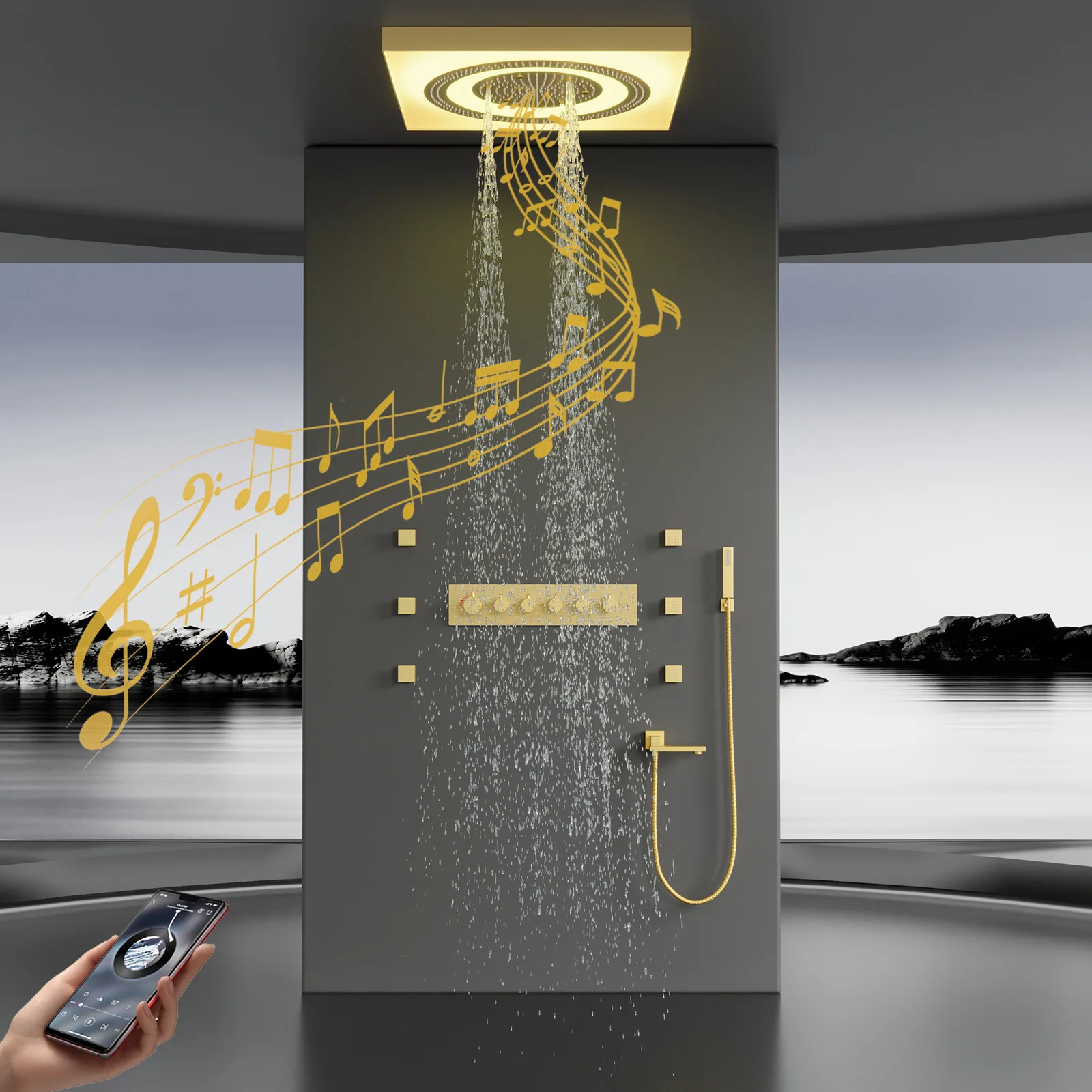 Фото Цветной душевой кабинет Laskin с потолочным скрытым LED-светильником, музыкальной функцией и постоянной температурой №4