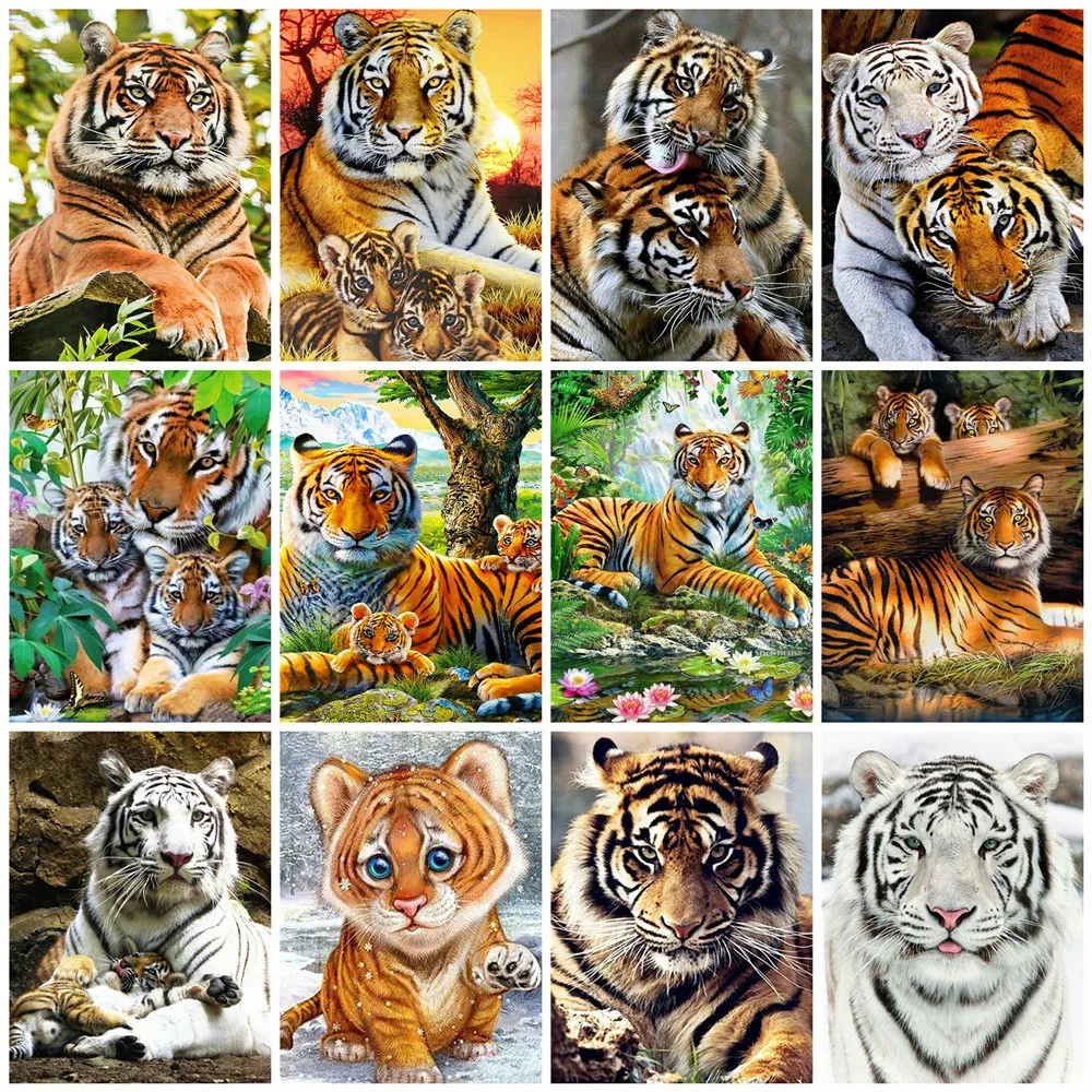 

Huacan Diamond Painting Cross Stitch Kit Four Seasons Tiger 5d Diy Diamond Embroidery Mosaic Animal Sticker Decor