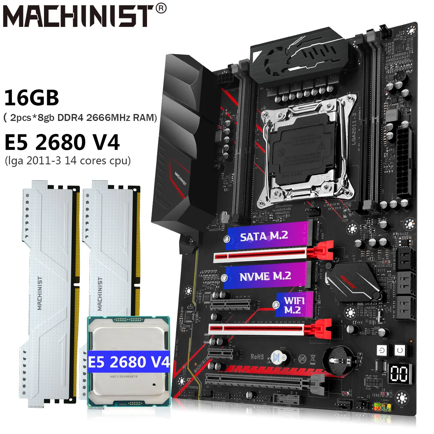 MACHINIST X99 комплект материнской платы whit Xeon E5 2680 V4 ЦП 16 Гб 2666 МГц DDR4 оперативная