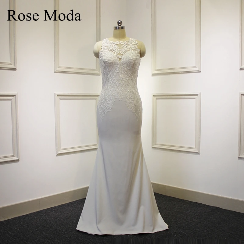 

Rose Moda Fit and Flare Mermaid Wedding Dress with Lace Illusion Back Real Photos Custom Make