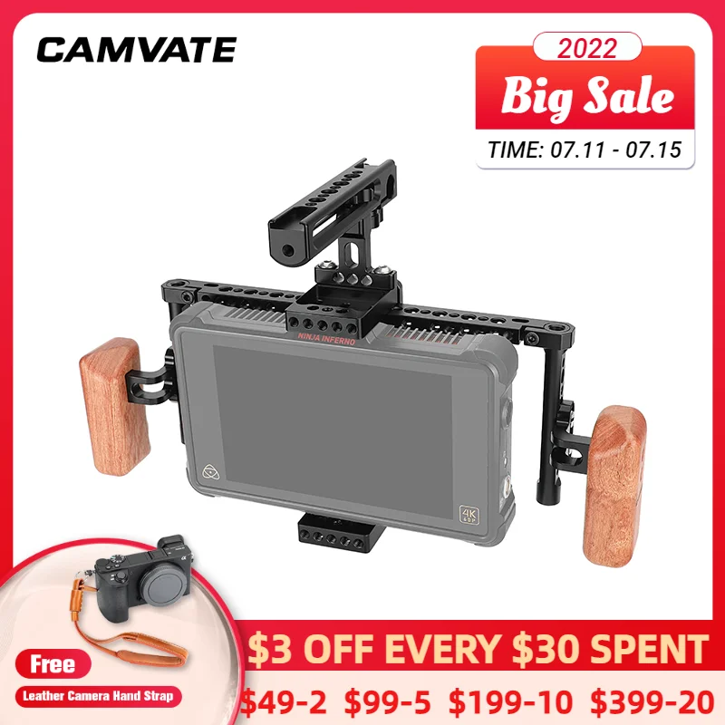 CAMVATE регулируемый кронштейн для монитора 7 дюймов с двумя деревянными рукоятками