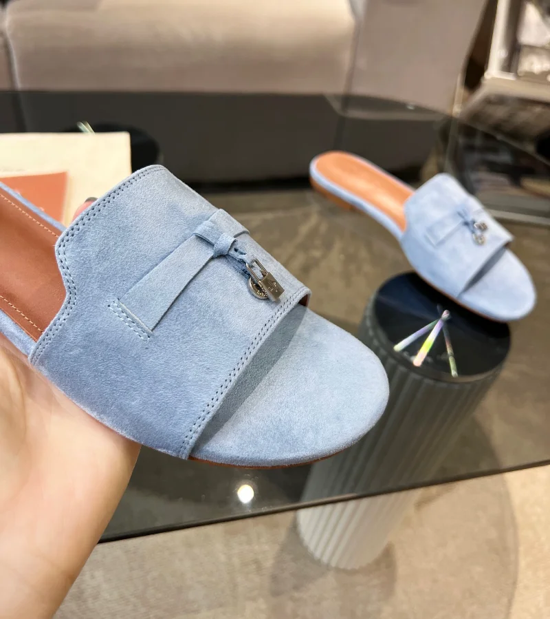 2023 New suede Leather men Slippers Peep Toe Summer Sandals ostrich Slippers Flat Large Size Vacation sandy beach Women's Shoes