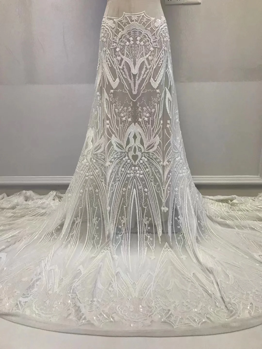 

White African Sequins Lace Fabric High Quality Lace French Tulle Lace Fabric Sewing Nigerian Lace Fabrics For Wedding QF0185