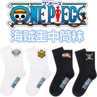 one piece luffy socks anime character cartoon long tube cotton socks men and women black white two color printed knitted socks