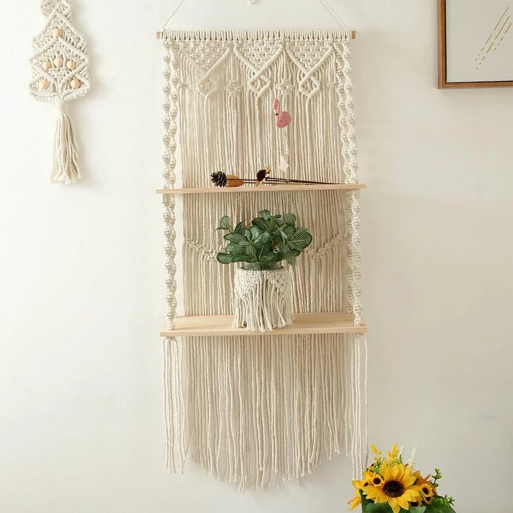 

Макраме ручной работы подвесной гобелен в богемном стиле макраме деревянная плавающая полка для плантатора в стиле бохо декор для стен гос...