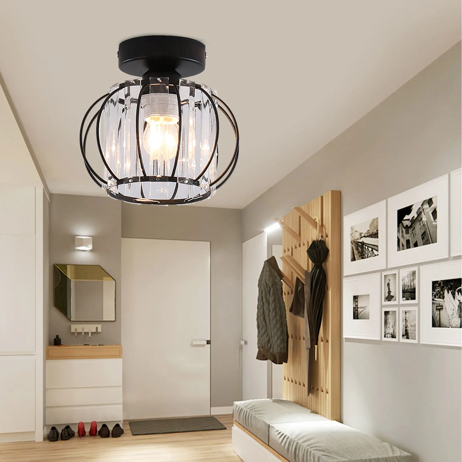 

Ceiling Light 20W Semi Flush Mount LED Ceiling Light Pendant Lamp Metal Cage Chandelier Light for Hallway Stairway Kitchen