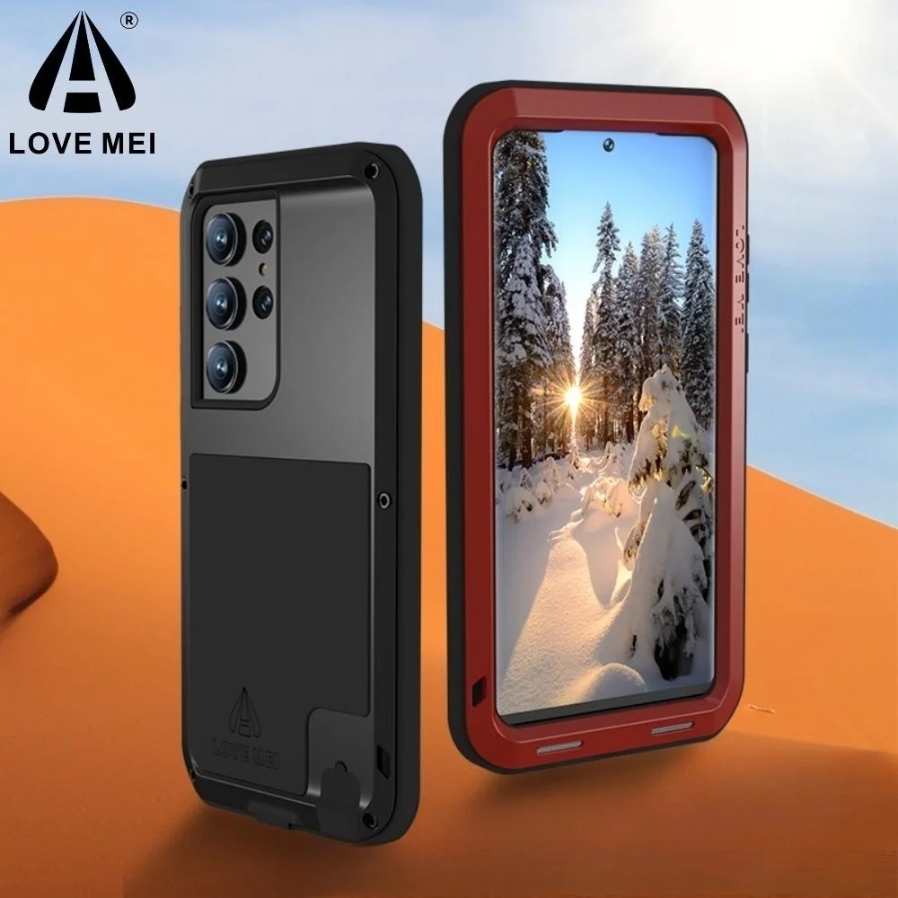 

Love Mei Silicone Phone Case Military Grade Metal Protective Cover Shockproof and Dustproof for Samsung S22 S23 Plus Ultra