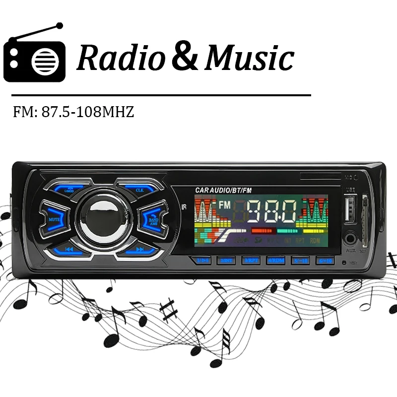 SINOVCLE Car Radio 1din Stereo Receiver Bluetooth Audio MP3 Player FM 12V ISO Port Remote Control AUX/USB/SD Card In Dash Kit |
