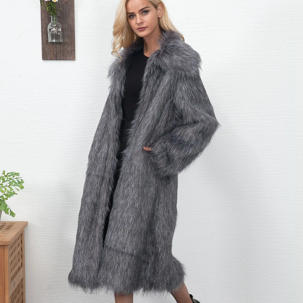 Women's Leather Fur Coat Fashion Long Imitation Fur Women's Coat Women's Autumn and Winter Coat Women's Faux Fur Coat