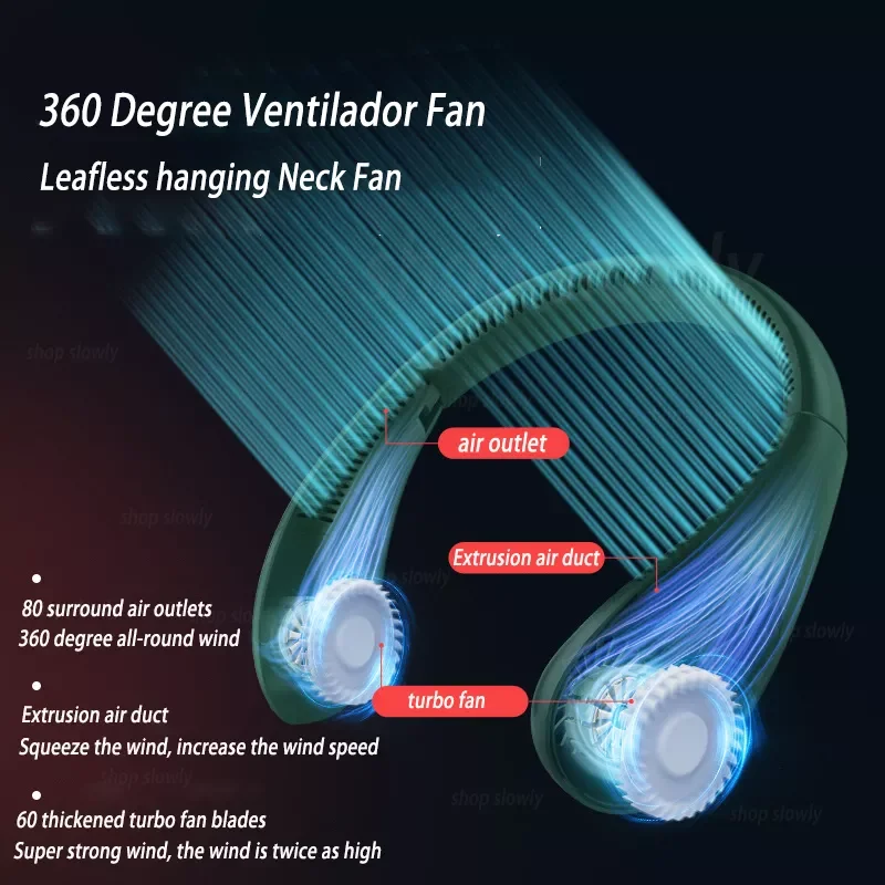 

NEW2023 Leafless hanging Neck Fan 360 Degree Ventilador Fan USB Rechargeable Mini Cooling Fan Portable Folding Sports Hanging Ne