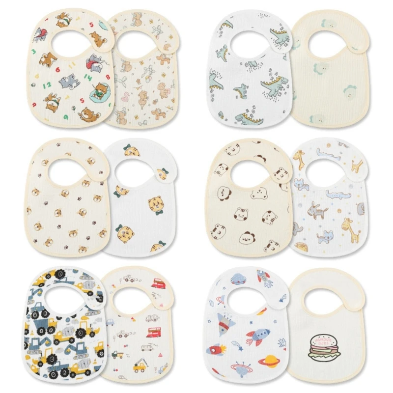 

F62D 2xBreathable Baby Bib Newborn Drooling Bib Cotton-gauze Burp Cloth with Button Infant Teething Bib Feeding Towel