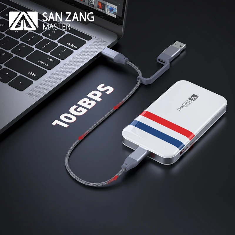 SANZANG USB 3.2 External SSD 500GB / 1T Up to 1050MB/s Type- C 10Gbps External Solid State Drive with 2 in 1 for Windows/Mac OS