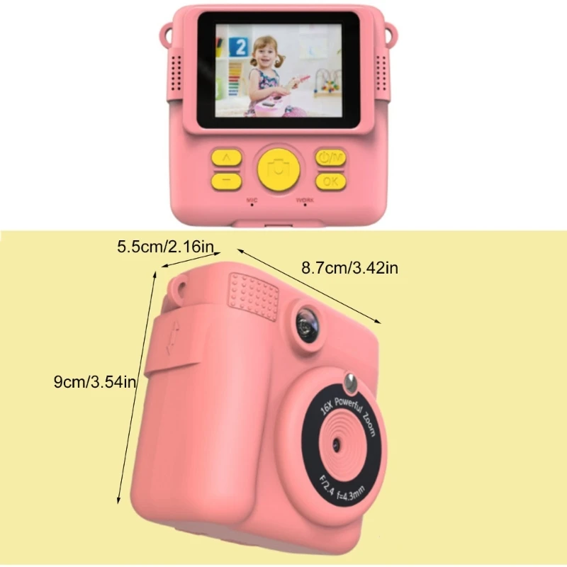 Цифровая камера Kids Instant Print с картой памяти 32 ГБ 3 рулонами бумаги и цветной ручкой