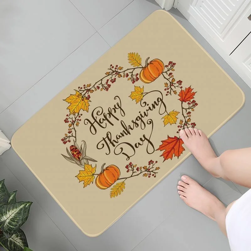

Коврик фланелевый для ванной комнаты, мягкие коврики, 3D украшения, кухня, День благодарения, осень, тыква, коврики для ванной, комнатные ковр...