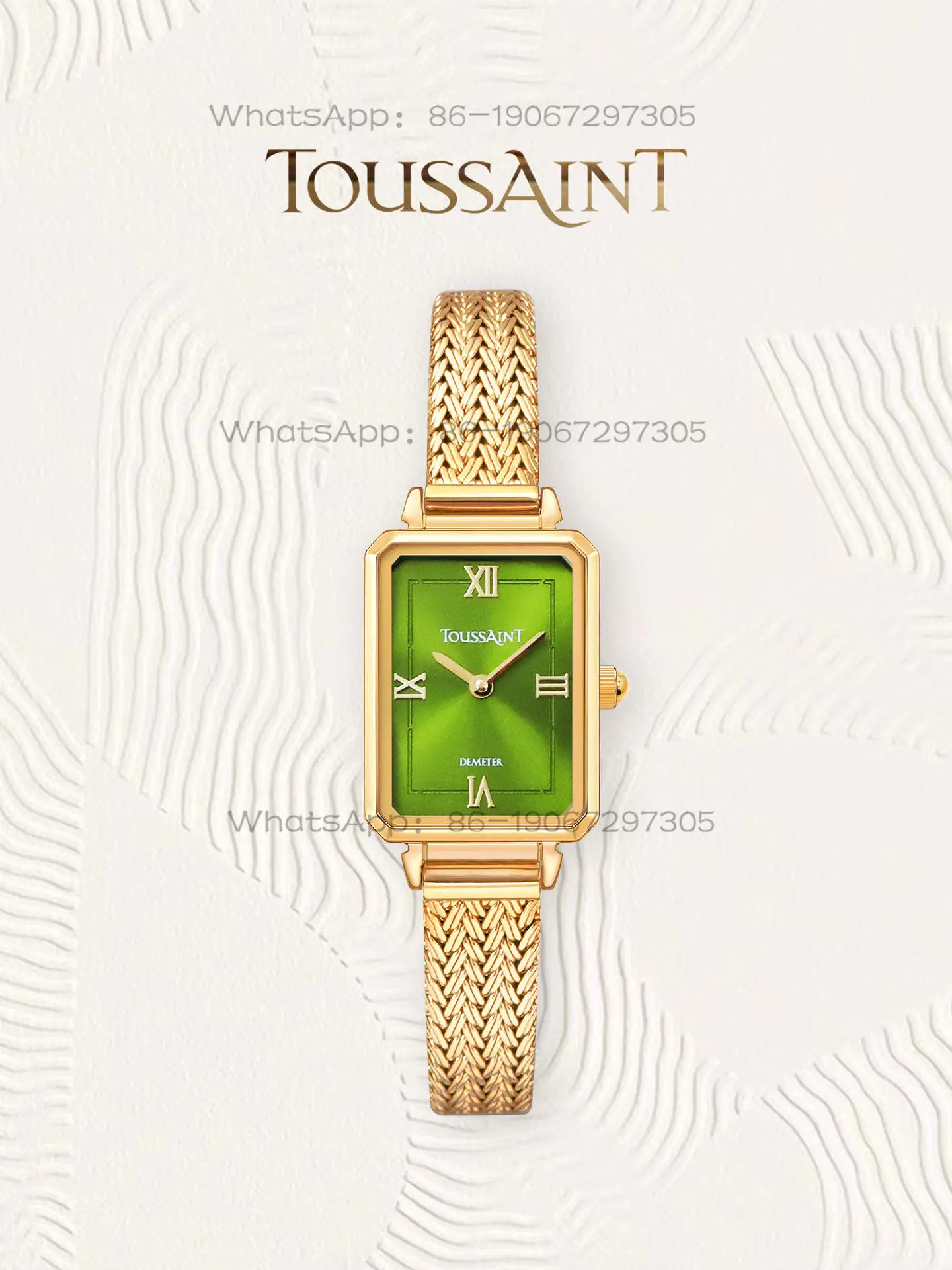 Фото Новые женские часы TOUSSAINT Gold Wheat Spike Sugar Cube, маленькие золотые часы Matsuno Green №1