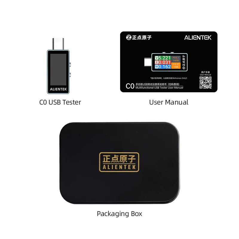 Фото ALIENTEK MINI USB-тестер C0 PD3.2: цифровой тестер, вольтметр для аккумуляторов и детектор мощности заряда. №1