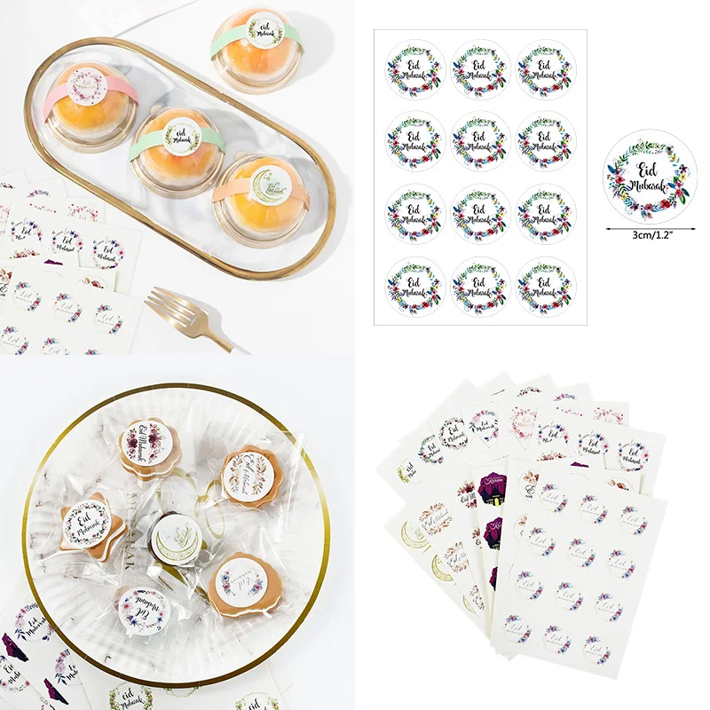 

120Pcs Eid Mubarak Decoration Round Self-adhesive Sticker Gift Lable Seal Sticker Islamic Muslim Ramadan Kareem Decoration