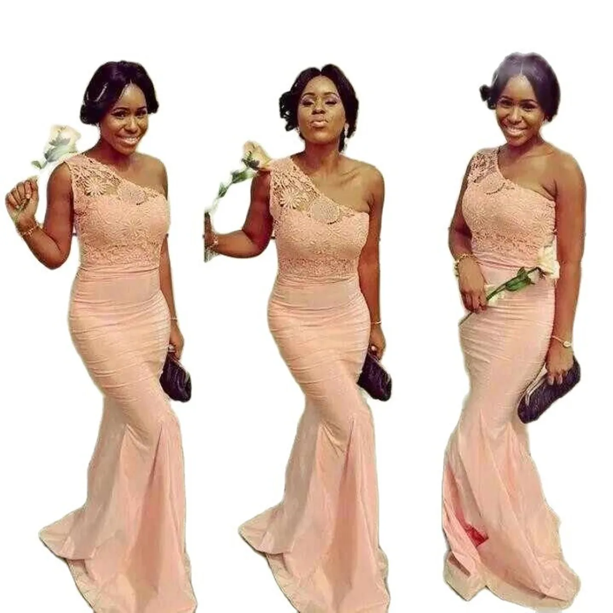 

Новое поступление! Платья для подружек невесты, Розовое Шифоновое кружевное платье на одно плечо для гостей свадьбы