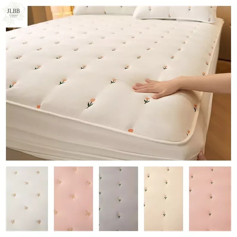 

Super Thick Mattress Cover Quilted Embroidered Bed Cover Single/Queen/King Mattress Pad Cotton lencol cama casal Bed Sheets