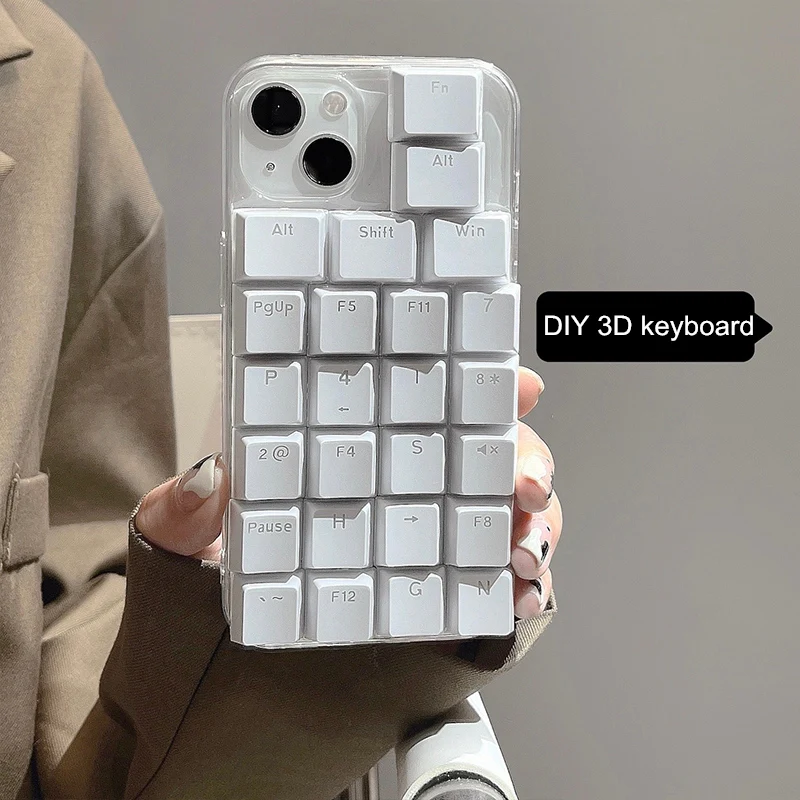 

INS cool DIY 3d keyboard transparent silicone case for iphone 13 12 11 pro max x xr xs max protective bumper back cover