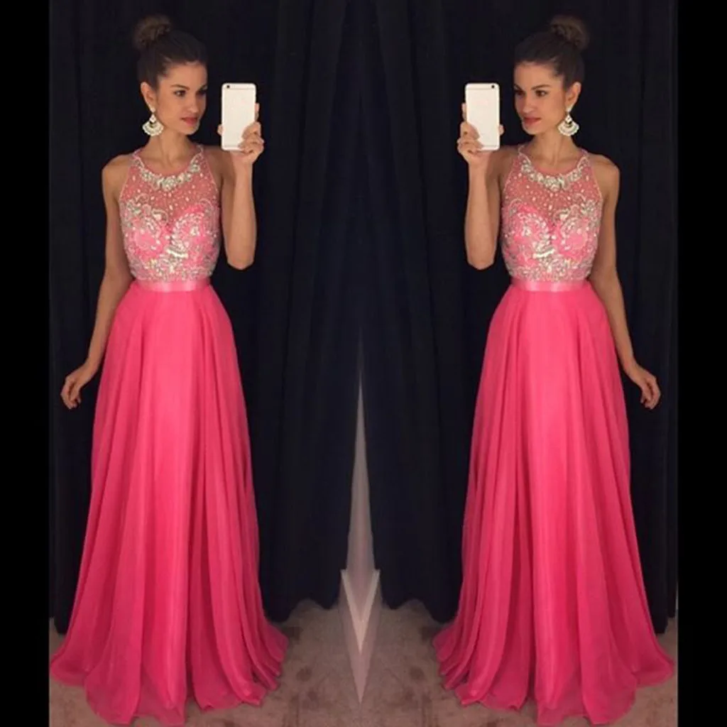 

Women Prom Dresses Party Long Prom Gown Halter Sleeveless Evening Party Elegant Long Dress Blue Chiffon Dress Wedding Dresses