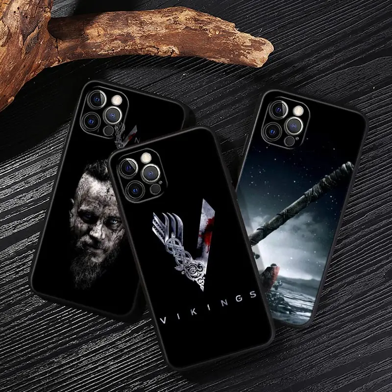 

Vikings Art TV Show Axe Black Cover For Apple 14Pro iPhone 13 14 12 11 Pro Max Mini XR XS X 6 7 8 Plus Cases Soft Silicone Funda