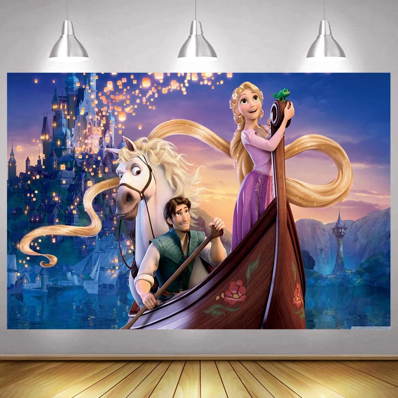 

Princess Tangled Rapunz Backdrop Castle Girls Happy Birthday Party Custom Photo Background Booths Studio Props Decoration Banner