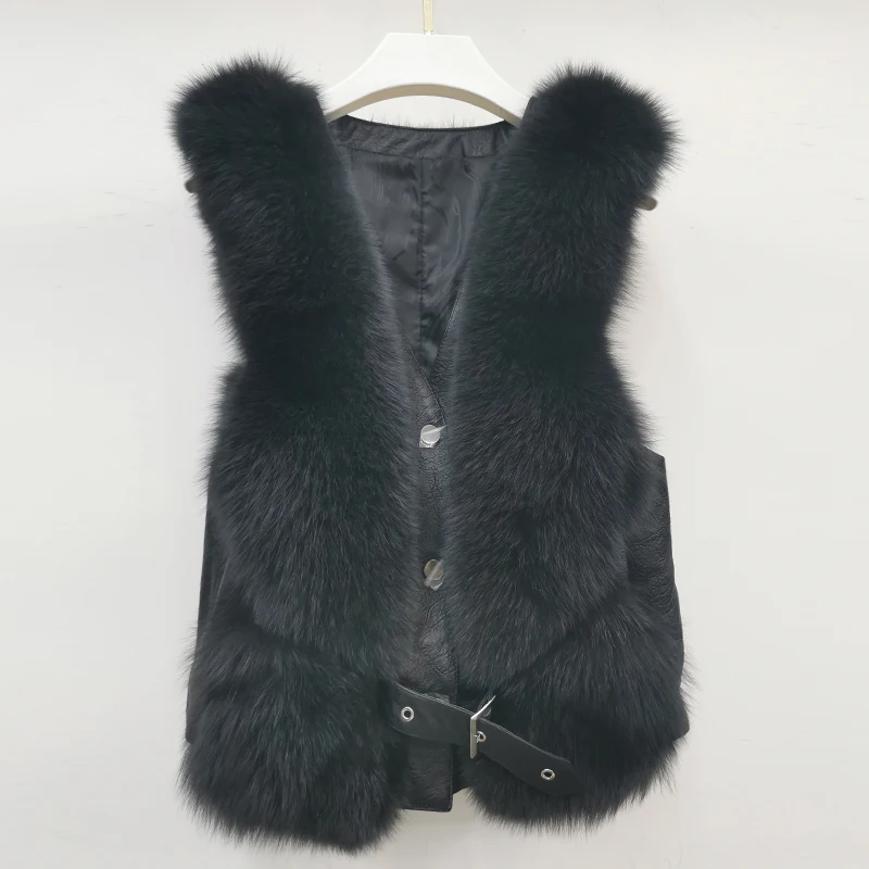 Latest fashion design Women's Winter Real Fur Coat High Quality Natural Fox Fur Vest  Luxurious Warm Sleeveless 4 colors jacket enlarge