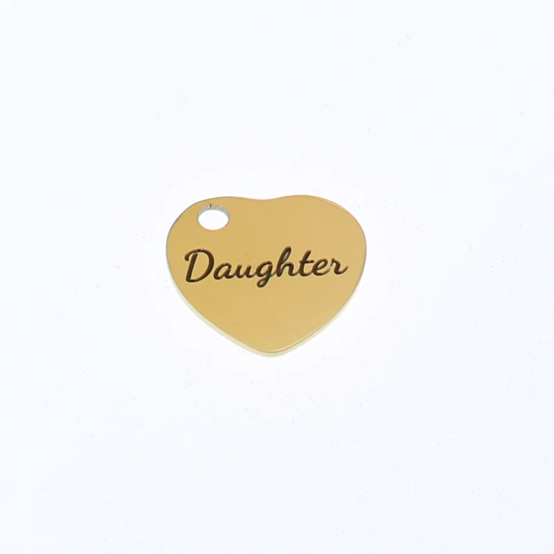 Gold Mom Love Charm Stainless Steel Heart Charms Laser Words Diy High Polish Mirror Pendant |