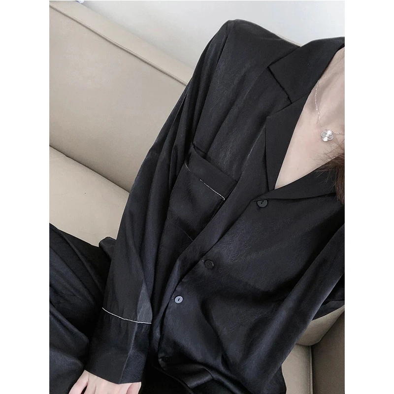 CAIYIER Luxury Solid Color Ladie Pajamas Set For Women Turn-down Collar Cardigan Sexy Nightwear Winter Soft Lounge Homewear Suit