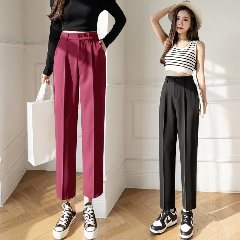 

Office Ladies Casual Harem Pants Women Summer Fashion High Waist Suit Trousers Solid Female Basic Spring Stright Pants