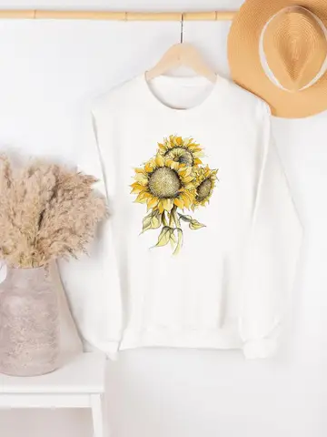Clothing Autumn Spring Casual Hoodies Woman Flower Sweet Love Trend Graphic Sweatshirts Fashion Female Print Women Pullovers