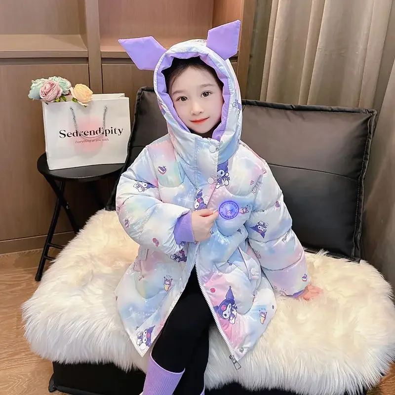 Sanrio хлопковое пальто Kuromi для девочек зимнее новое стильное светящееся модное