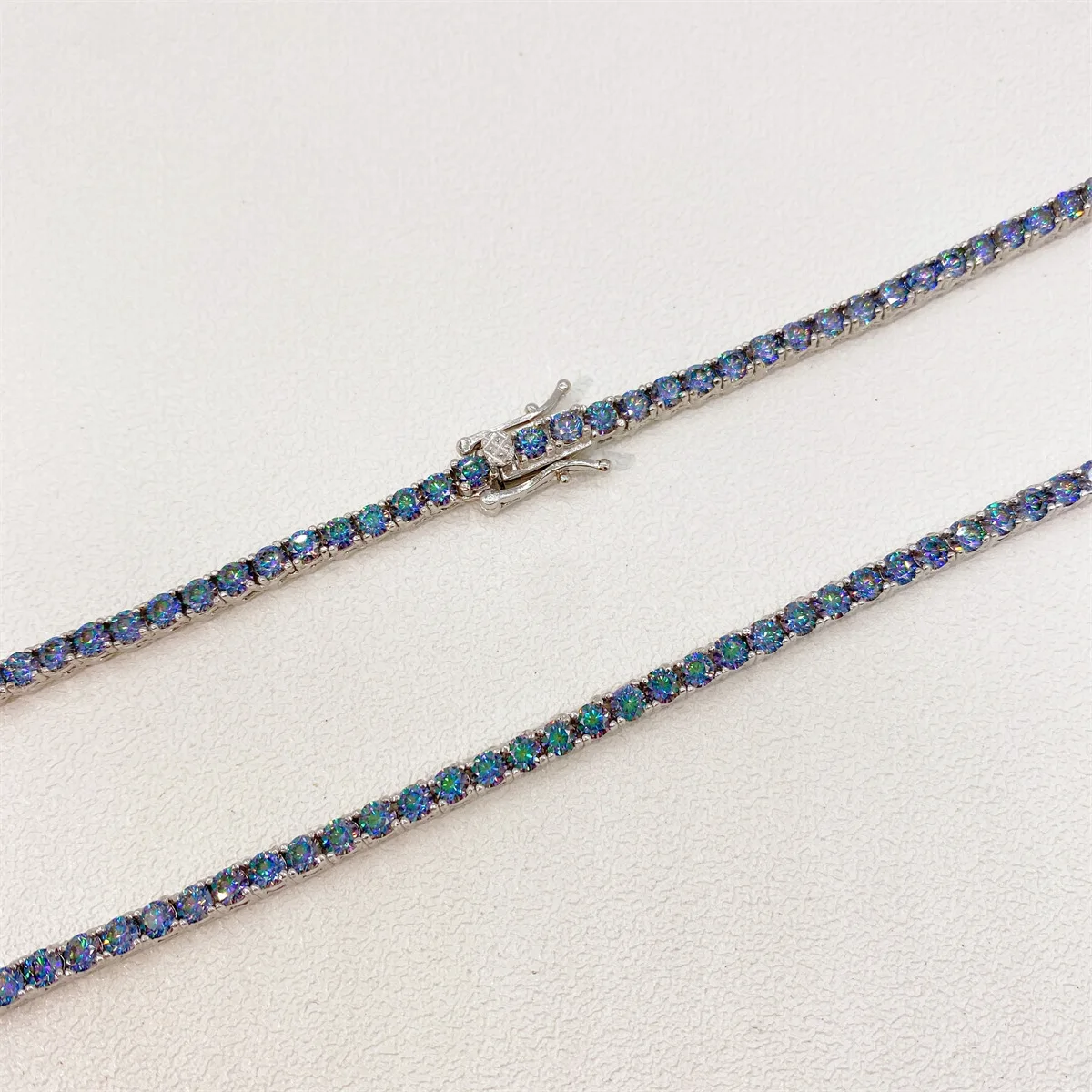 4mm Blue Moissanite Tennis Necklaces S925 Silver Tennis Chain Choker for Women Men Real Diamond Pass Tester With GRA Free Shippi