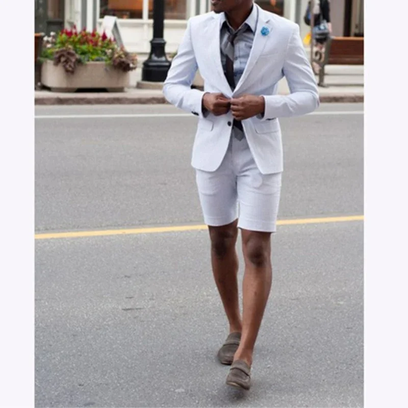 Белые свадебные костюмы для мужчин короткие брюки формальный облегающий летний