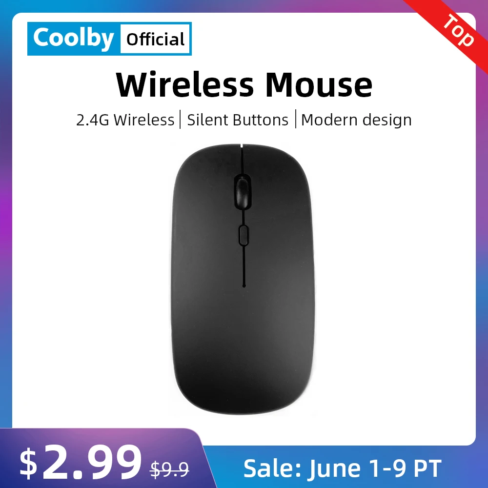 Coolby Mini 2.4Ghz Wireless Mouse Silent Thin Bluetooth for Macbook Laptop PC