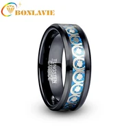 bonlavie horseshoe clover pattern blue red opal paper electric black tungsten carbide ring fashion wedding jewelry best gift