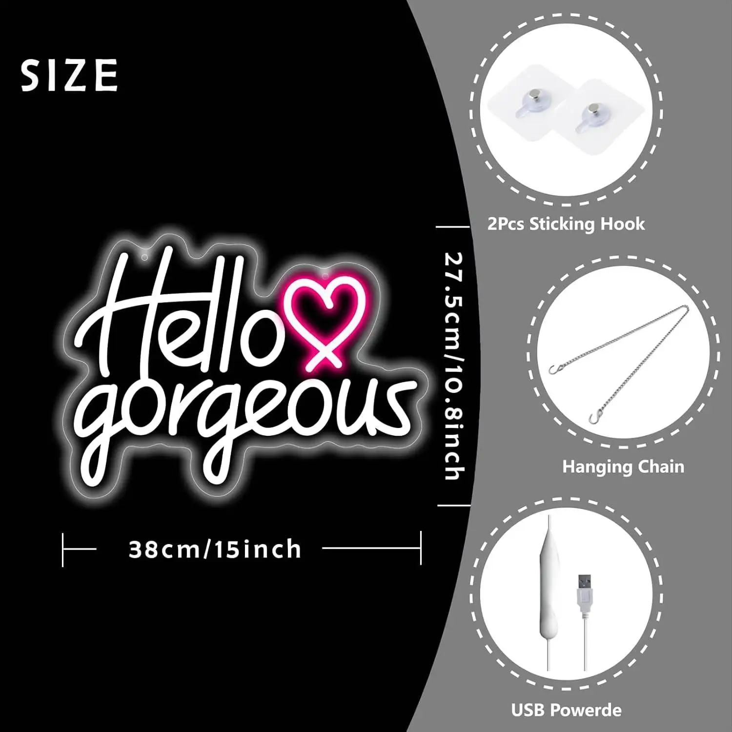 Фото Неоновая вывеска «Hello Gorgeous» с USB-подсветкой для декора стен, спальни, бара, свадьбы, помолвки, юбилея, вечеринки, художественного оформления, подарков №5