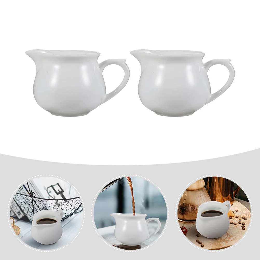 

2 Pcs Sauce Bucket Gravy Sauce Boat Mini Teapot Soup Bowl Saucer Boats Handle Ceramics Dipping Sauce Cup Small Containers