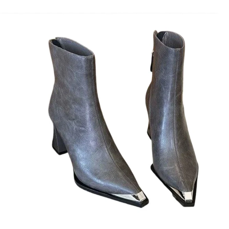 Женские ботильоны на высоком каблуке кожаная обувь с острым носком модная новая