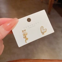 asymmetric earrings korean fashion love rose earrings for women ins jewelry light luxury simple girl earrings jewelry set party