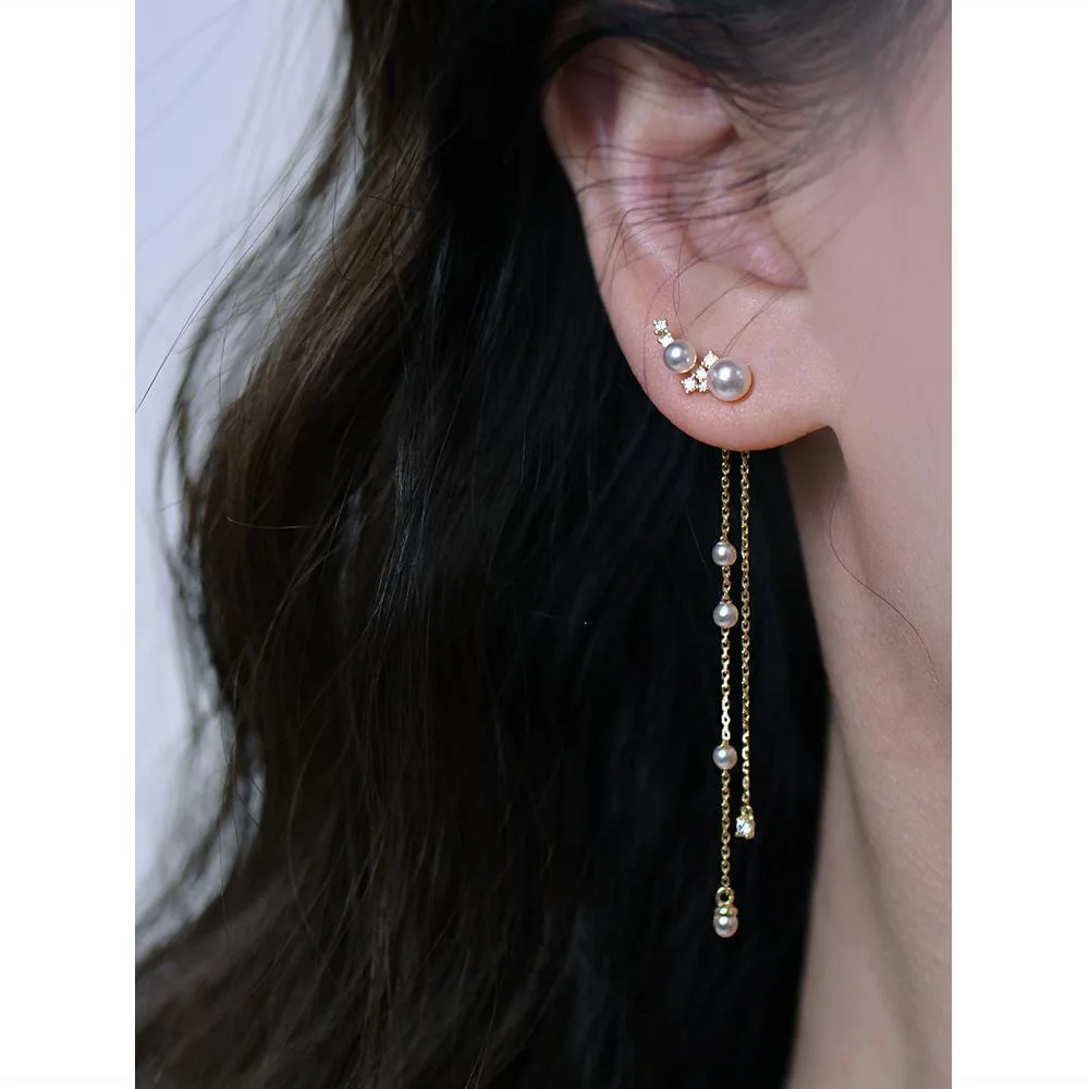 

2022 new light luxury retro faux pearl tassel long earrings