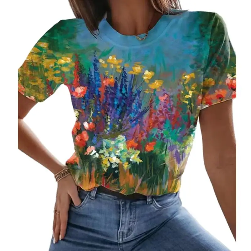 

Ladies Fashion 3D Gradient Printing T-shirt Summer Casual Street Fashion Clothing Polyester O-neck Comfortable Short Sleeve