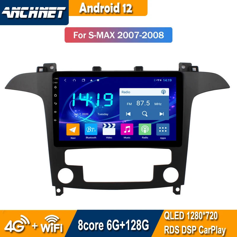 

9 дюймов Android 12 Автомобильный Dvd Gps плеер для Ford S-Max 2007 2008 радио видеонаблюдение Bt Wifi Carplay интеллектуальная система