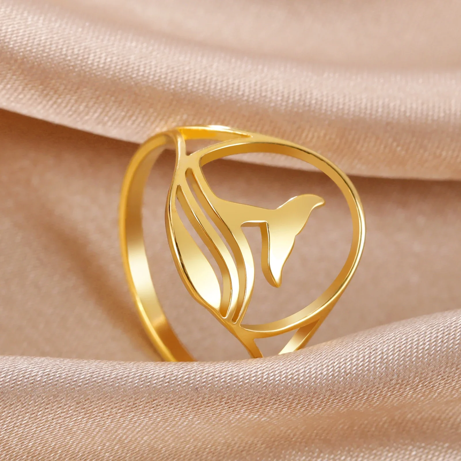 Дельфины хвостовые кольца женские модные животные нержавеющая сталь с широкими