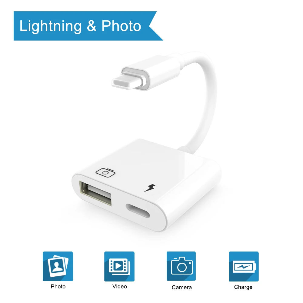 Lightning  iPhone to USB 3.0 OTG Camera Adapter/Cable Cord with Charging for iPhone/iPad