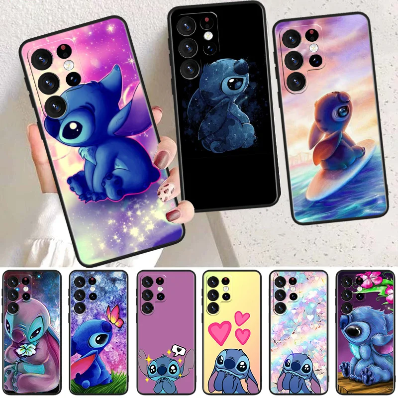 

Cute Anime Stitch Art Phone Case For Samsung Galaxy S23 S22 S21 S20 FE Ultra S10e S10 S9 S8 Plus Lite Black Soft Cover