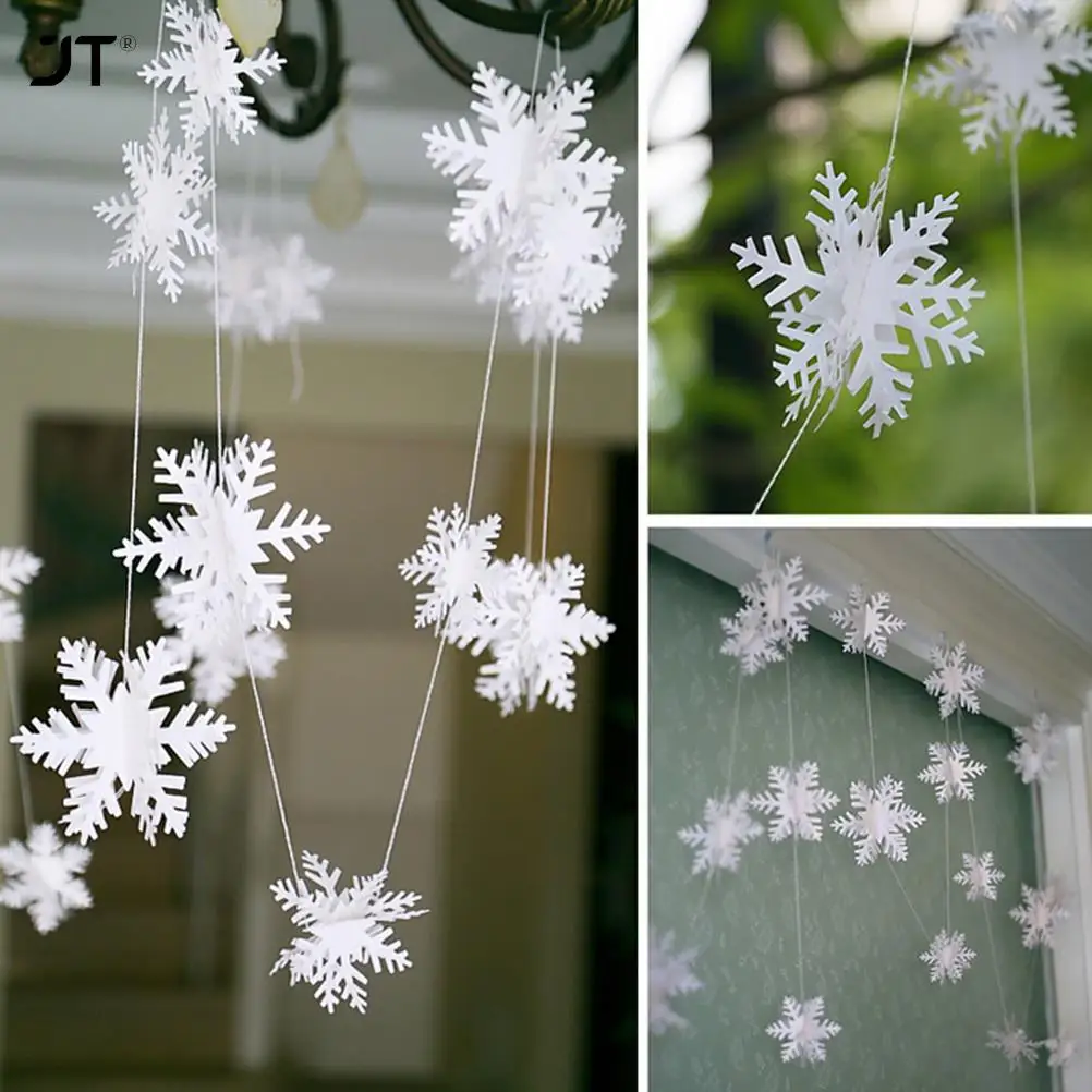 

3 м, подвеска-гирлянда из белого бумажного материала 3D в виде снежинки, Рождественское украшение