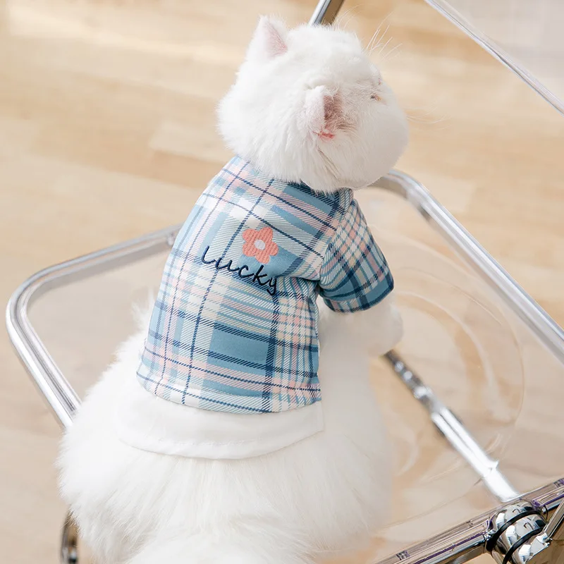 Pet Clothes Autumn Spring Medium Small Dog Cat  Sweet Plaid Dress Cute Lace Kitten Puppy Pullover Poodle Coat Schnauzer Pajama